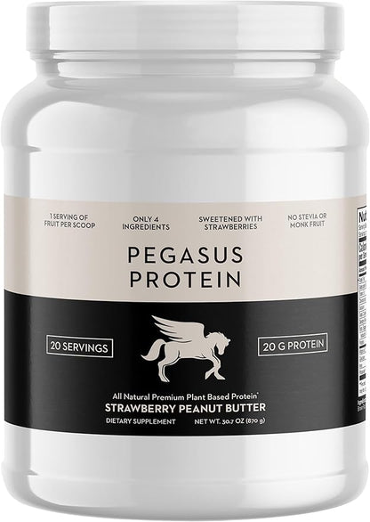 Only 4 Ingredients - No Stevia, No Monk Fruit, No Artificial Sweeteners - Strawberry Peanut Butter Protein Powder, All Natural, Sweetened with Berries (20g of Protein, 20 Servings)