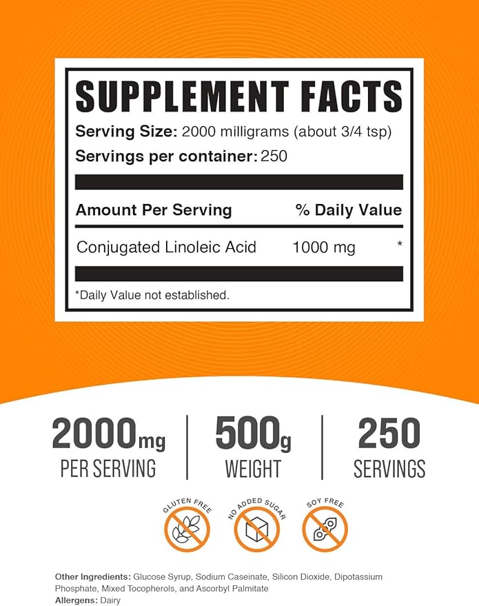 BulkSupplements.com Conjugated Linoleic Acid Powder - CLA Conjugated Linoleic Acid, CLA Supplements, CLA Powder - Gluten Free, 2000mg per Serving, 500g (1.1 lbs) (Pack of 1)