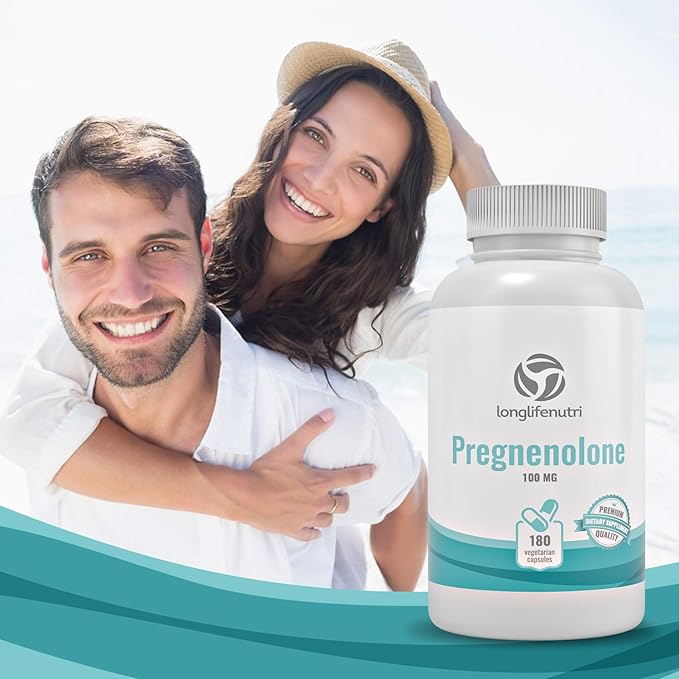 Brain & Hormone Support Pregnenolone - 180 Veggie Caps for Enhanced Memory, Focus & Vitality - Made in USA