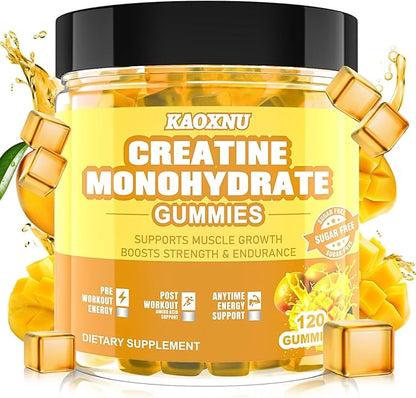 Creatine Monohydrate Gummies 5600mg for Men & Women, 120 CT Chewable Creatine Gummies for Muscle Support, Energy Boost, 5.6g of Creatine Monohydrate per Serving - Sugar Free, Vegan (Mango Flavor)