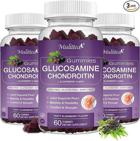 Glucosamine Chondroitin Gummies - Extra Strength Joint Support Supplement with MSM & Elderberry for Natural Joint, Antioxidant Immune Support for Adults, Men & Women-(3 Pack)