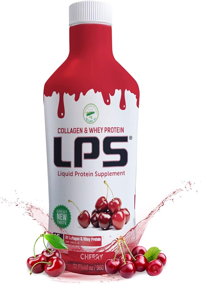 Nutritional Designs LPS Liquid Collagen & Whey Protein Supplement - Sugar-Free Non-GMO Drink - Promotes Healthy Skin & Hair for Men & Women (Cherry)