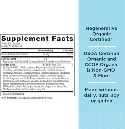 Ancient Nutrition Regenerative Organic Certified Probiotics for Metabolism Support, Healthy Digestion and Immune System Function Support, 50 Billion CFUs* Per Serving, 60 Count