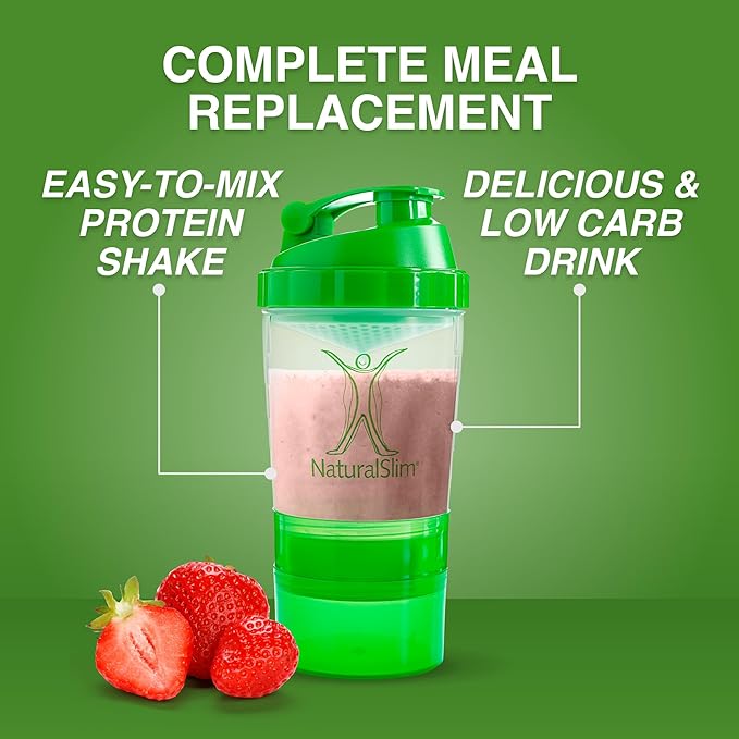 NaturalSlim Metabolic Whey Protein Powder Strawberry – Low Carb, Meal Replacement Shake w/Vitamins, Minerals & Amino Acid L-Glutamine | Great Taste And Very Filling Protein Shake, 10 Servings, 17.6oz