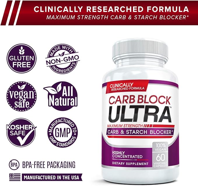 Carb Block Ultra White Kidney Bean Carb Blocker for Diet and Weight Loss Powerful Keto Diet Cheat Pills, 60 Veggie Caps