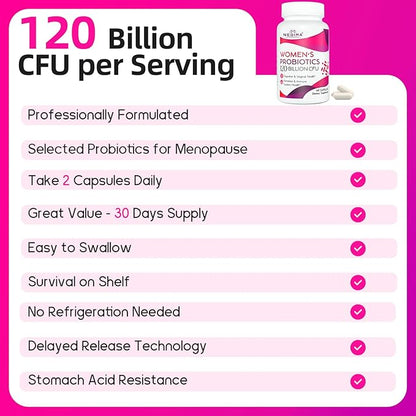 Menopause Supplements for Women, 120 Billion CFUs Probiotics for Women, 13-in-1 Herbs & Botanicals Complex, for Hormone Menopause, Hot Flashes, Night Sweats, Mood Swings, Sleep Disturbances - 60 Caps