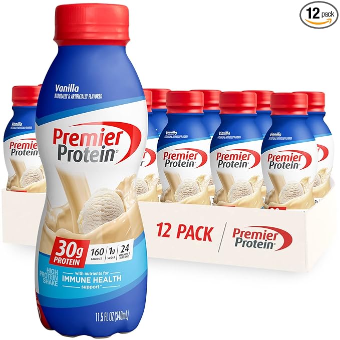 Premier Protein Shake, Vanilla, 30g Protein, 1g Sugar, 24 Vitamins & Minerals, Nutrients to Support Immune Health 11.5 fl oz, 12 Pack