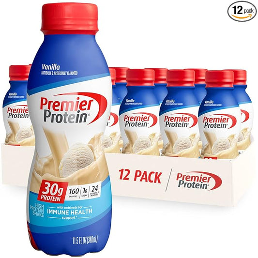 Premier Protein Shake, Vanilla, 30g Protein, 1g Sugar, 24 Vitamins & Minerals, Nutrients to Support Immune Health 11.5 fl oz, 12 Pack