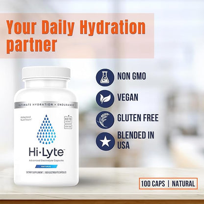 Hi-Lyte Electrolyte Replacement Capsules | Rapid Rehydration Supplement | Vegan & Keto Friendly | Gentle on Stomach | Magnesium, Potassium, Sodium | 100 Capsules