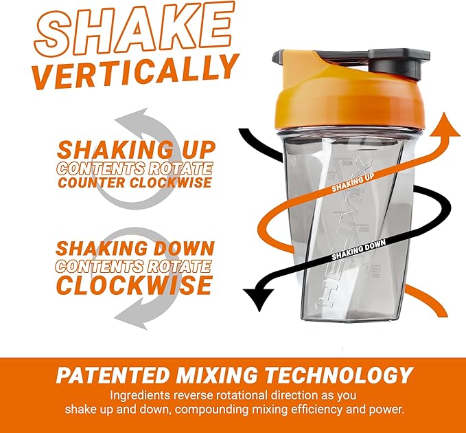 HELIMIX 1.5 Vortex Blender Shaker Bottle Holds Upto 20oz | No Blending Ball or Whisk | USA Made | Portable Pre Workout Whey Protein Drink Shaker Cup | Mixes Cocktails Smoothies Shakes | Top Rack Safe