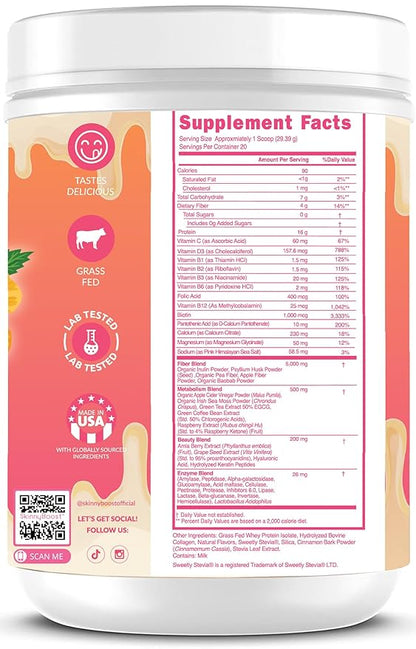 Lean Beauty Shake Protein Powder-Vanilla- Grass Fed Whey Protein, Hydrolyzed Collagen, Beauty Ingredients, Vitamins, Fiber, No Sugars, All Natural, 20 Servings, Made in USA