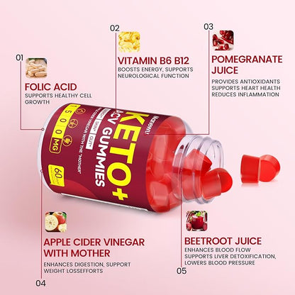 Keto ACV Gummies - 1500mg Apple Cider Vinegar with Mother - Vegan, Non-GMO,Organic Apple Cider Vinegar Gummies for Women Men, Detox & Cleanse, 3 Pack