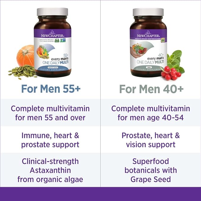 New Chapter Multivitamin for Men 50 Plus - Every Man's One Daily 55+ with Fermented Probiotics + Whole Foods + Astaxanthin + Organic Non-GMO Ingredients - 90 ct