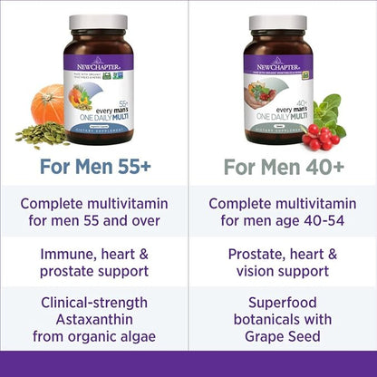 New Chapter Multivitamin for Men 50 Plus - Every Man's One Daily 55+ with Fermented Probiotics + Whole Foods + Astaxanthin + Organic Non-GMO Ingredients - 90 ct