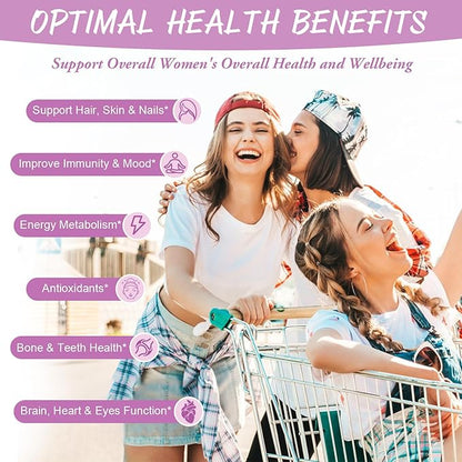 Sugar Free Multivitamin Gummies for Women 14+ w/Inositol, Iron, Folate, Biotin, Womens Daily Multivitamin Gummy w/Vitamin A, D, C, B, Support Hair, Skin, Energy, Immune, Strawberry Flavor