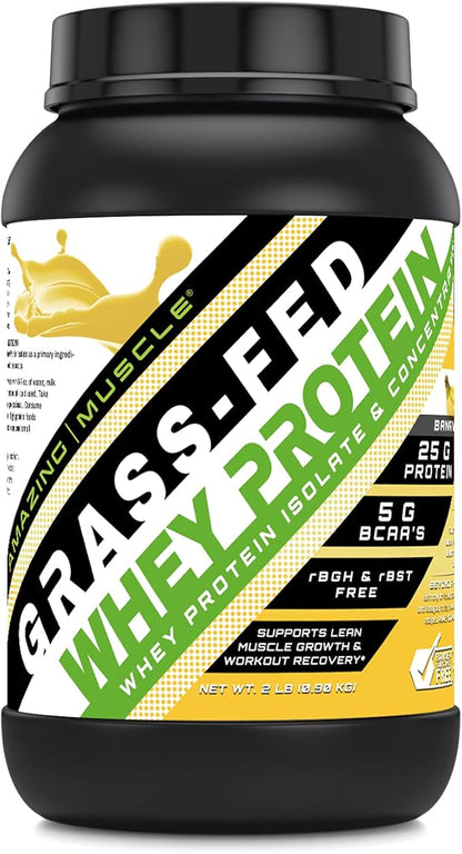 Grass FED Whey Protein 2 Lbs (Non-GMO, Gluten Free) -Made with Natural Sweetener and Flavor - rBGH & RBST Free -Supports Energy Production & Muscle Growth* (Banana)