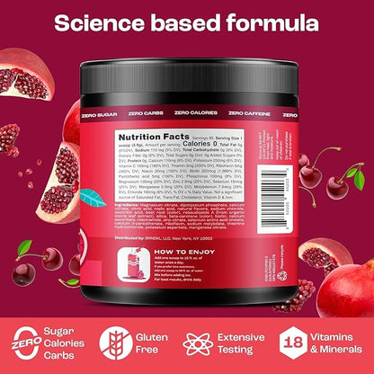 KEY NUTRIENTS Multivitamin Electrolytes Powder No Sugar - Sweet Cherry Pom Electrolyte Powder - Endurance & Energy Supplement - Hydration Powder - No Calories - 90 Servings - Made in USA
