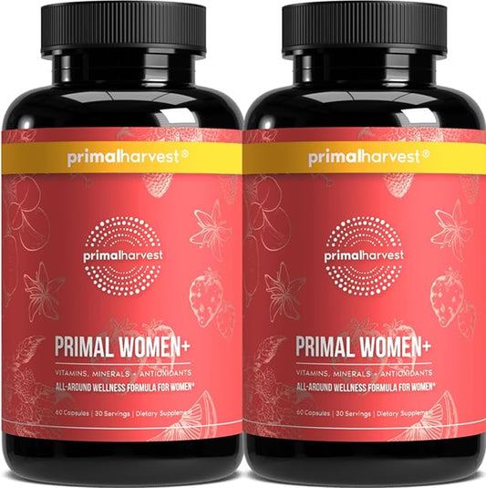 Primal Harvest Multivitamin for Women Vitamin A, Vitamin C, Vitamin D and E, Vitamin B12, B6, Biotin, Zinc Supplements, 30 Capsules (Womens 2 Pack)
