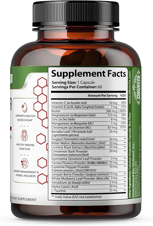 Blood Sugar Smarts Dietary Supplement 20 Key Herbs, Minerals & Vitamins with Chromium, ALA, Cinnamon & Bitter Melon for Men Women Non-GMO Natural (60 Capsules + 1 Portable Container)
