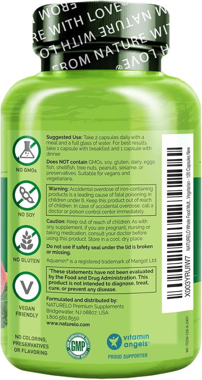 NATURELO Whole Food Multivitamin for Teens - with Vitamins & Minerals for Teenage Boys & Girls - Supplement for Active Kids - Non-GMO - Vegan & Vegetarian - 120 Capsules