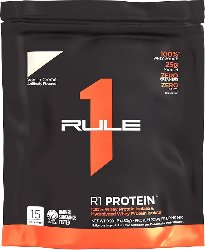 Rule One Proteins R1 Protein - 25g Fast-Acting, Super-Pure 100% Isolate and Hydrolysate Protein Powder with 6g BCAAs (1 Pound*, Vanilla)