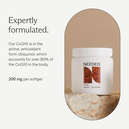 Needed. CoQ10 200mg Supplement - Ubiquinol 200mg for Women and Men – Enhanced Cellular Energy & Antioxidant Support, Coenzyme Q10 Preconception Health Supplement, Non-GMO, Softgels – 30 Count
