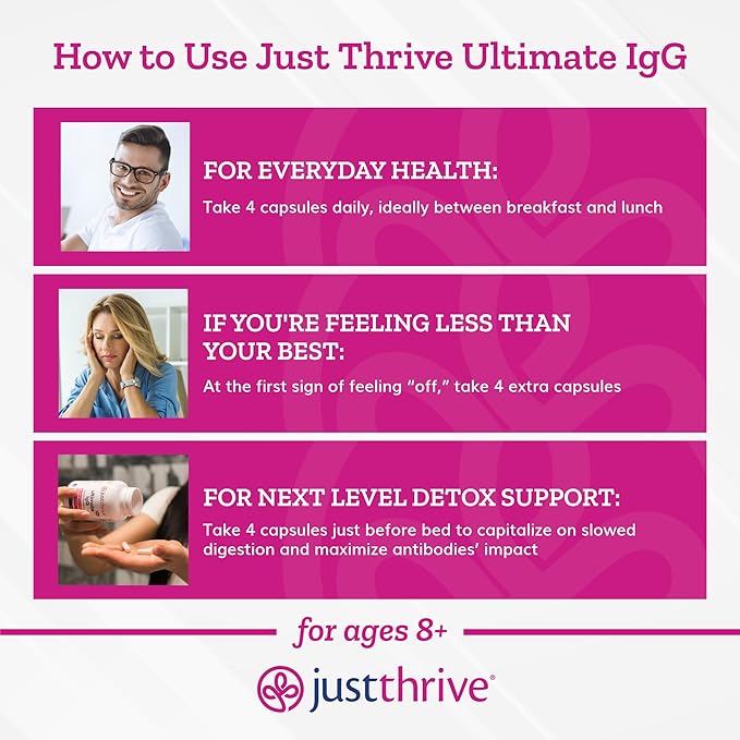 Just Thrive - Ultimate IgG - Complete Immune Support Supplement - Detox Formula, 120 Vegetable Capsules
