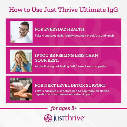 Just Thrive - Ultimate IgG - Complete Immune Support Supplement - Detox Formula, 120 Vegetable Capsules