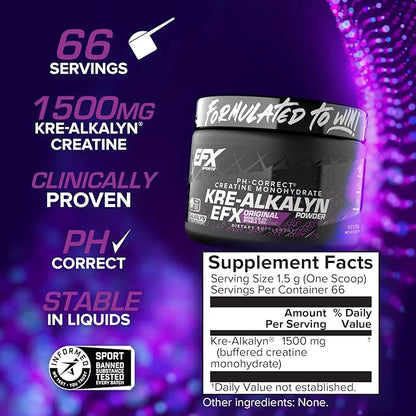 EFX Sports Kre-Alkalyn EFX Powder | pH Correct Creatine Monohydrate Powder Supplement | Strength, Muscle Growth & Performance | 66 Servings (Unflavored)