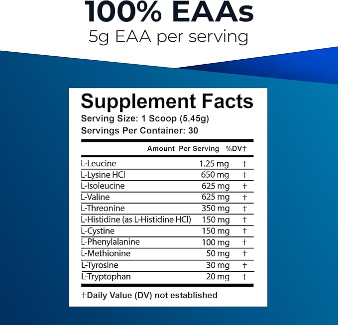 Ultimate 100% Essential Amino Acids Powder for Men & Women [Citrus Flavor, 30 (5g) Servings] All 9 EAAs with 40% Leucine in Optimized BCAA Ratio - Increase Energy, Muscle & Recovery - Vegan & Keto