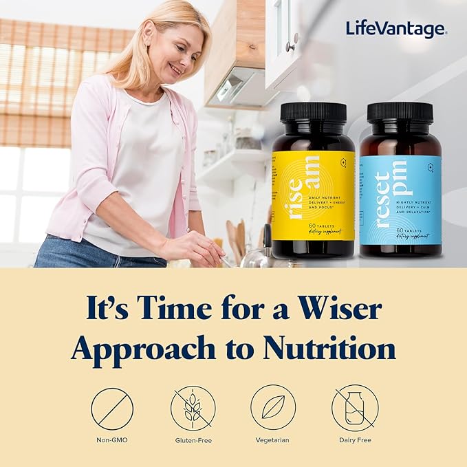 LifeVantage Rise AM & Reset PM System - Combination of Rise AM & Reset PM System, a Multivitamin for Men and Women Supplement Provides Vitamins, Minerals, and Adaptogens. - 60 Tablets per Bottle