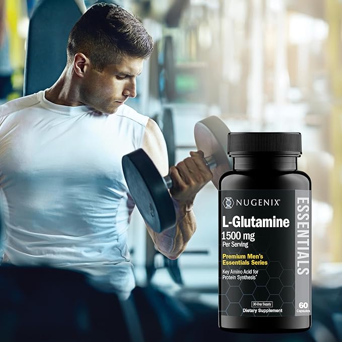 Nugenix Essentials L-Glutamine, 1500mg 100% Botanical L-Glutamine Amino Acid, Protein Synthesis, Supports Cellular Function, 60 Capsules
