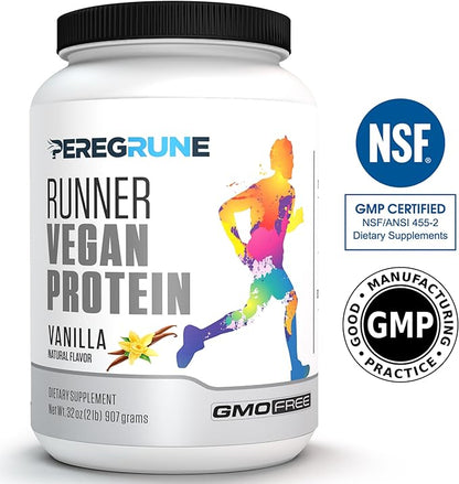 Runner Protein (Vanilla) – Plant-Based Protein Powder for Drinks & Shakes – 21g Protein with 9 Essential Amino Acids - Post-Running Workout – GMP Certified Running Supplement - 30 Servings