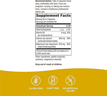 Nature’s Way Calcium-Magnesium-Vitamin D3 - Bone Health & Muscle Function* - With Calcium Carbonate, Citrate & Malate - Gluten & Dairy Free - 250 Capsules