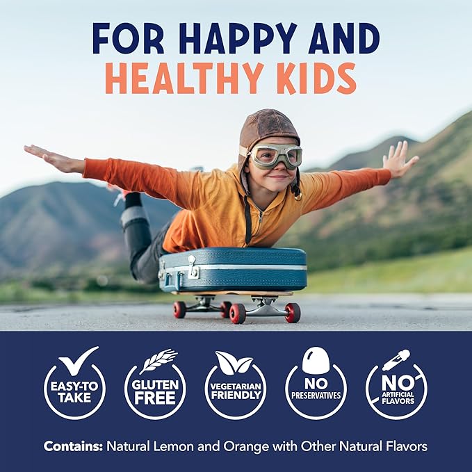 Omega 3 Kids Gummies | Omega 3-6-9 Vegetarian Plant-Based Fish Oil for Kids | EPA + DHA for Kids 2+ | Body & Brain Development | No Fishy Taste | Lemon & Orange Flavors | 60 Vegan Fish Oil Gummies