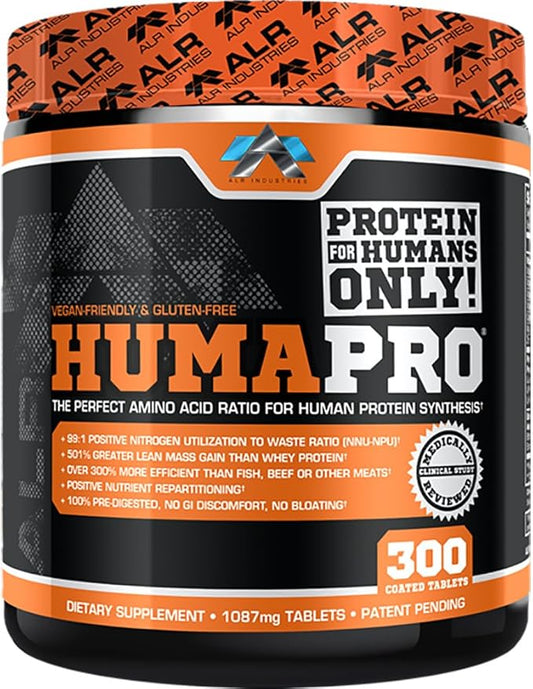 Humapro Tablets | Amino Acids Protein Matrix for Humans | 99% Utilization for Lean Muscle | Vegan, Gluten Free | 300 Tablets / 60 Servings