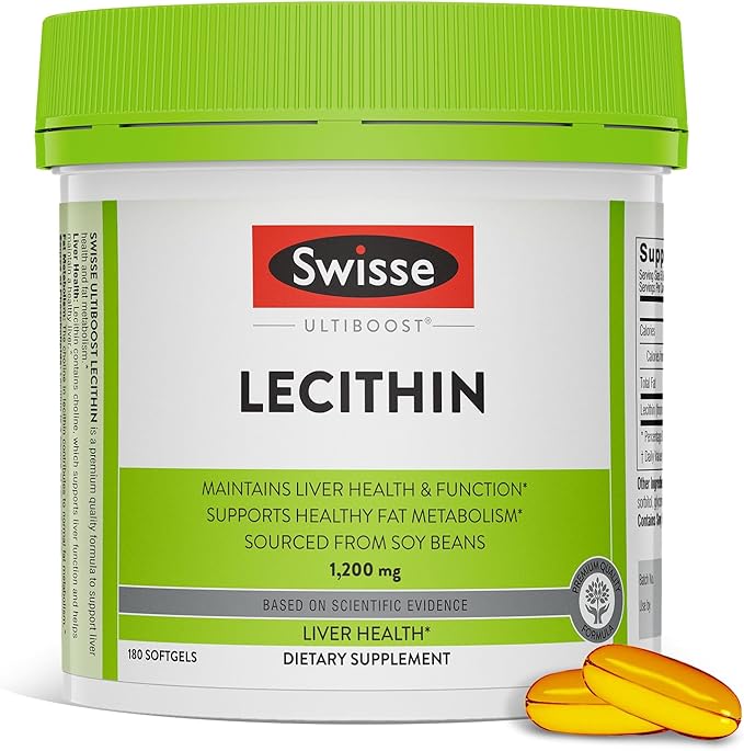 Swisse Soy Lecithin 1200mg Softgels Capsules | Maintains Liver Health and Function * | Supports Fat Metabolism * | Choline Lecithin Supplement 1200 mg | 180 Softgels