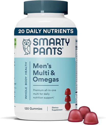 SmartyPants Multivitamin for Men, Gummies: Omega 3 Fish Oil (EPA/DHA), Methylfolate, Vitamin D3, C, Vitamin B12, B6, Vitamin A, K & Zinc for Immune Support, 120 Gummies (20 Day Supply)