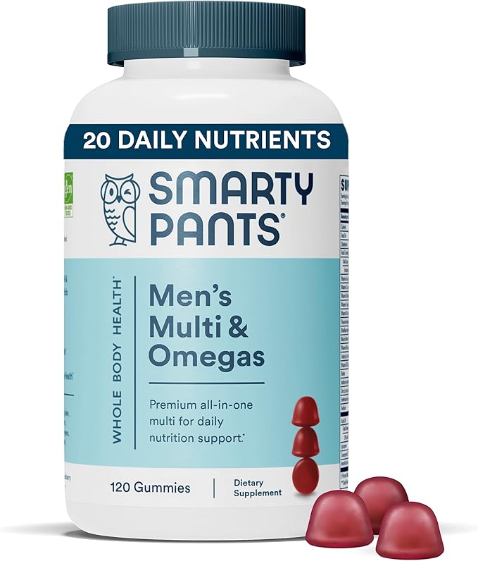 SmartyPants Multivitamin for Men, Gummies: Omega 3 Fish Oil (EPA/DHA), Methylfolate, Vitamin D3, C, Vitamin B12, B6, Vitamin A, K & Zinc for Immune Support, 120 Gummies (20 Day Supply)