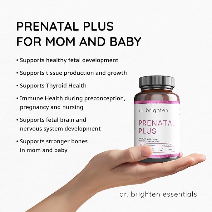 Dr. Brighten Prenatal Plus - Women’s Formulation, Active B Vitamins, Minerals, Antioxidants for Pregnant or Nursing Mothers, Non-GMO Vegan, No Gluten, No Soy - 180 Capsules