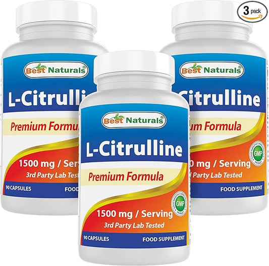 Best Naturals L-Citrulline Capsules - 1500mg/Serving - Non-GMO - Gluten Free - 90 Capsules (90 Count (Pack of 3))