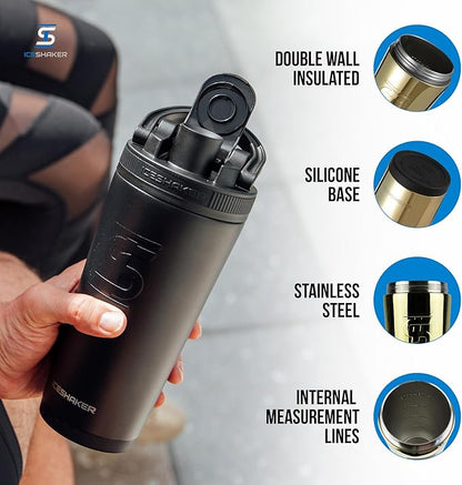 Ice Shaker Insulated Stainless Steel Shaker Bottle | 26oz, Gold | Cold for 30+ Hours | Insulated Cup with Twist-on Agitator | Odor-Free Shaker Cup for Protein Shakes, Water, Smoothies, Cocktails