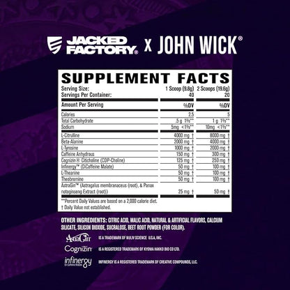 Jacked Factory X John Wick - Wick Mode Pre Workout Powder - Intense Energy, Battle-Ready Focus, Unstoppable Commitment, and Sheer Will - 40 Servings, Osaka Cherry Blossom