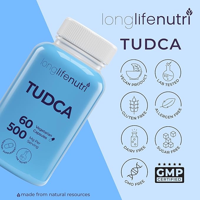 TUDCA - Tauroursodeoxycholic Acid Bile Salt, 500mg per Serving & 60 Vegetarian Capsules, Formulated for Liver Wellness, Natural Ingredients, 30-Day Supply, Made in USA