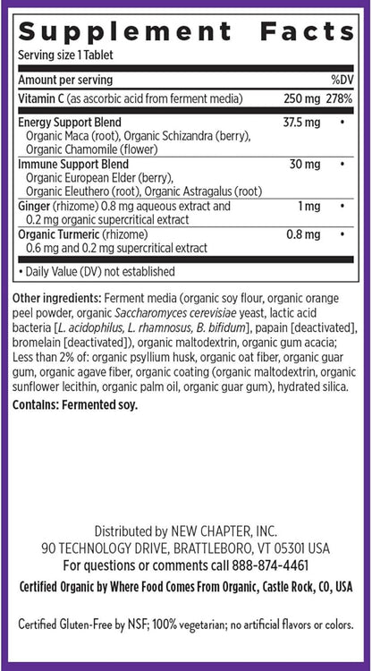 New Chapter® Vitamin C Immune Defense Supplement + Elderberry – Excellent Source of Vitamin C, One Daily Tablet for Healthy Immune Support, Made with Organic Herbs, Non-GMO, Gluten Free, 90 ct