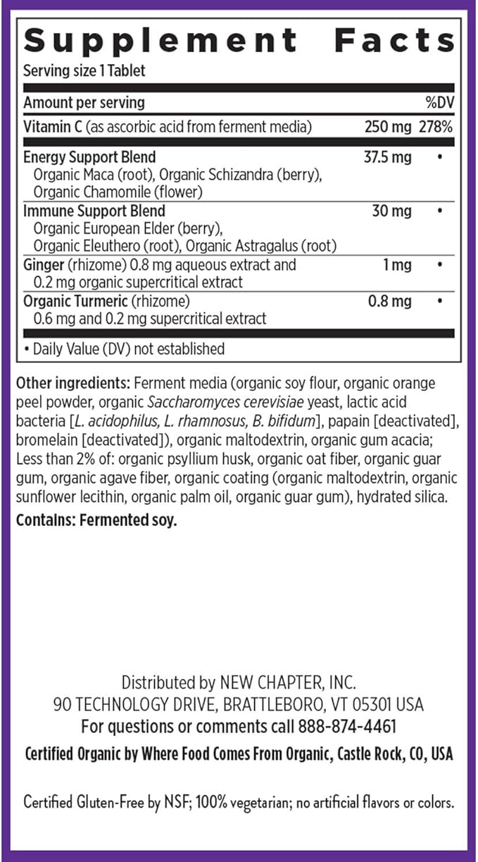 New Chapter® Vitamin C Immune Defense Supplement + Elderberry – Excellent Source of Vitamin C, One Daily Tablet for Healthy Immune Support, Made with Organic Herbs, Non-GMO, Gluten Free, 90 ct