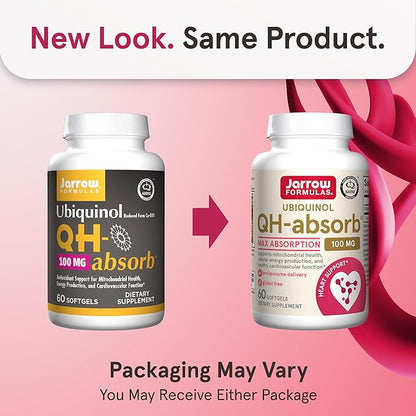 Jarrow Formulas QH-Absorb, 100 mg, Ubiquinol Dietary Supplement for Healthy Cardiovascular Function, 60 Softgels, 60 Day Supply