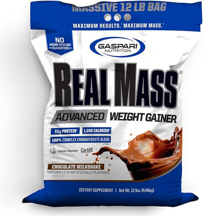 Gaspari Nutrition Real Mass, Advanced Weight Gainer, High Protein, Gycofuse Carbs, and Creatine Monohydrate, Modern Formulation for Mass (12 Pounds, Chocolate Ice Cream)