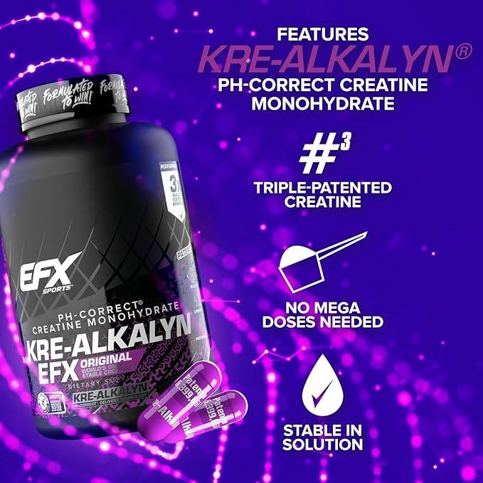 EFX Sports Kre-Alkalyn EFX | pH Correct Creatine Monohydrate Pill Supplement | Strength, Muscle Growth & Performance | 120 Servings, 240 Capsules