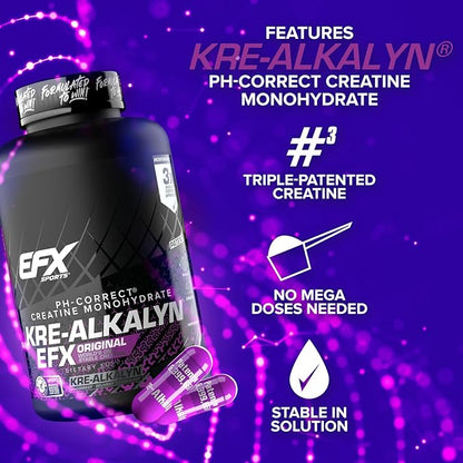 EFX Sports Kre-Alkalyn EFX | pH Correct Creatine Monohydrate Pill Supplement | Strength, Muscle Growth & Performance | 120 Servings, 240 Capsules